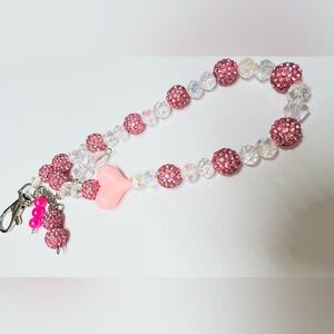Pink Heart Beaded key chain or pant charm
